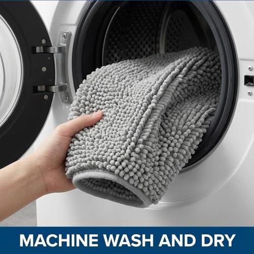Bathroom Rugs Sets 2 Piece,Super Absorbent Chenille Bath Mats and U-Shaped Toilet Rug,Strong PVC Non Slip Backing,Microfiber Washable Dry Quickly Bath Mats for Bathroom(20"x32"+20"x20"U, Light Grey) - color: Light Grey