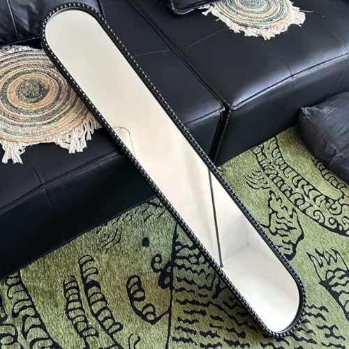 Long Narrow Decorative wall Mirror, Skinny Oval Mirror for Entryway Living Room Bath Decor,Metal Frame with Beaded Decor Mirrors,7.9X 44 - color: Black-1pack