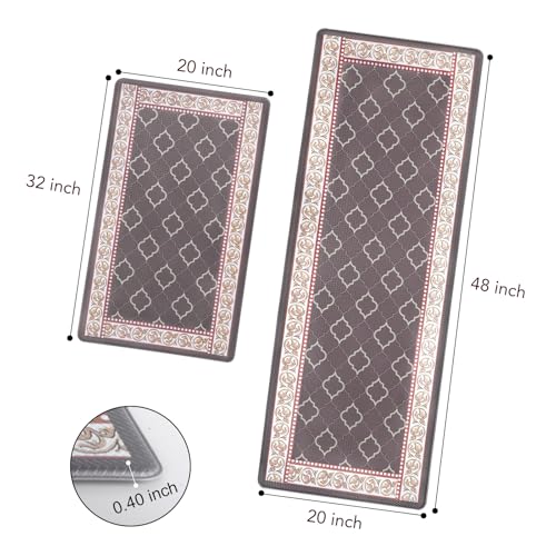 Kitchen Floor Mat Set of 2, Anti Fatigue Kitchen Mat 20"x32"+20"x47" - color: Coffee, size: 20"x32"+20"x48"