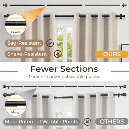 Rose Home Fashion 1” Heavy Duty Adjustable Curtain Rod, 144-168 inch, Black - size: 144" to 168"