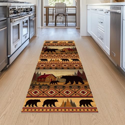 Cabin Bear 2x6 Runner Rug for Hallway Bedroom Rustic Lodge Bear Rug - color: Cabin, size: 2' x 6' (Rectangular)