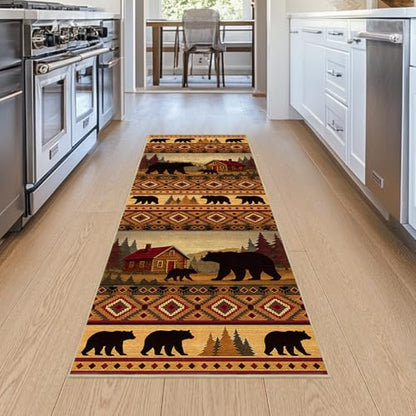 Cabin Bear 2x6 Runner Rug for Hallway Bedroom Rustic Lodge Bear Rug - color: Cabin, size: 2' x 6' (Rectangular)