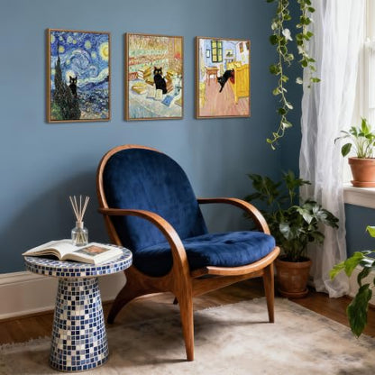 WENGTIAO 3Pcs Funny Black Cat Van Gogh Famous Painting Wall Art 12" x16x3 - color: Funny Black Cat, size: 12"x16"x3Pcs