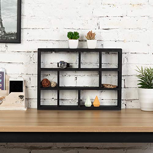 MyGift 9 Compartment Black Wood Shadow Box Curio Display Shelf Case - color: Matte Black