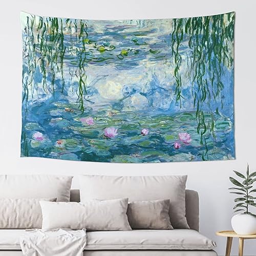 Mutakin Monet Water Lilies Tapestry Wall Hanging Aesthetic For Bedroom Living Room Dorm 60 x 40 in - color: Black3