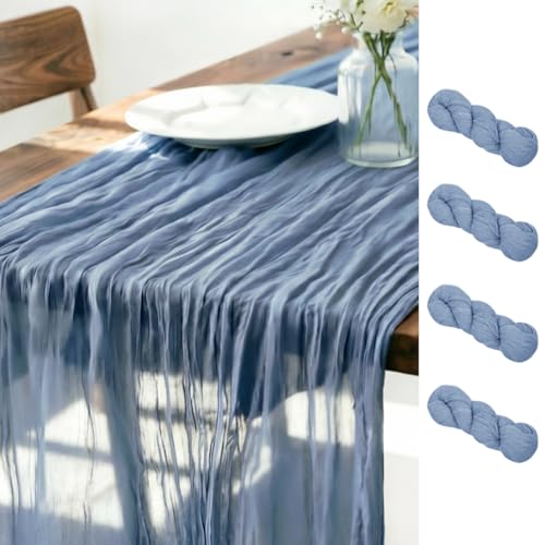 Blue Cheesecloth Table Runner Fall Boho Wedding Birthday Home Decor - color: Dusty Blue, size: 10ft 4Pack
