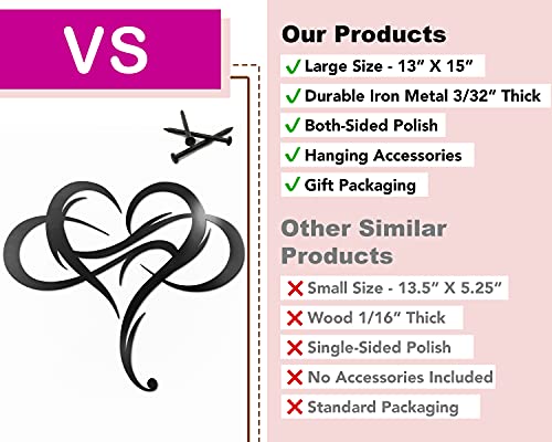 Vivegate Infinity Heart Metal Wall Decor, Unique Love Sign Plaque Steel Art Geometric Wall Decor Set Cut Out for Outside (Large - 15"X13") - size: 15"L x 13"W