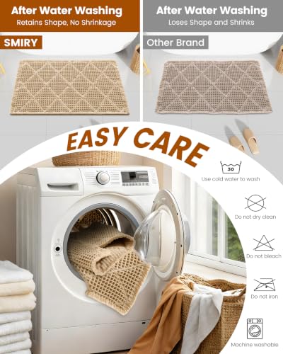 Smiry Waffle Bath Mat 30x20, Soft Absorbent Non Slip Bathroom Rug with Tassels, Machine Washable Quick Dry Bath Mat for Bathroom Floor, Tub, Shower, Home Decor Accessories, Brown
