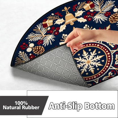 Christmas Half Round Door Mat 24"x36", Non-Slip Indoor Entryway Rug - color: Multicolor-12