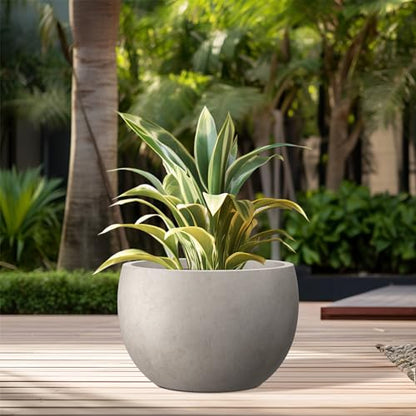 Kante Large Round Bowl Weathered Concrete Planter 20" Dia, Outdoor - color: Weathered Concrete, size: 19.9" d