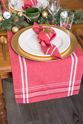 DII French Stripe Dining Table Collection Farmhouse Style Table Runner, 14x72 Inches, Red Chambray - color: Red Chambray, size: 14x72 Inches (Pack of 1)