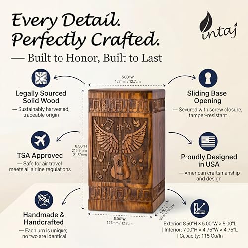 Guitar Wings Wood Urn for Human Ashes, XX-Large 640 Cu in, Rosewood - color: Rosewood, size: XX-Large (640 Cu In, Companion)