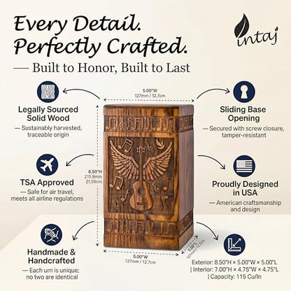 Guitar Wings Wood Urn for Human Ashes, XX-Large 640 Cu in, Rosewood - color: Rosewood, size: XX-Large (640 Cu In, Companion)