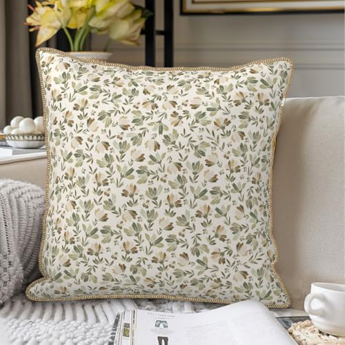 KSLIDS Sage Green Beige Floral Soft Velvet Throw Pillow Covers Set of 2 Vintage Brown Flower Decorative Pillow Covers 18x18 Inch Rustic Pillow Case for Sofa Couch Bedroom Farmhouse Home Decor - color: Floral, size: 18" x 18" (Pack of 2)
