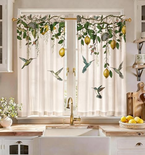 Miss Adola 45 Inch Length Kitchen Tier Curtains, Farmhouse Lemon - color: Farmhouse Lemon, size: 28"W x 45"L (Pack of 2)