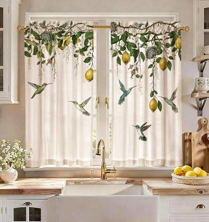 Miss Adola 45 Inch Length Kitchen Tier Curtains, Farmhouse Lemon - color: Farmhouse Lemon, size: 28"W x 45"L (Pack of 2)