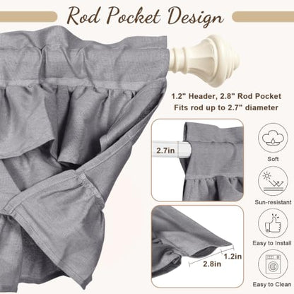 FUANGUI Ruffled Valance Curtain 42" W x 18" L Pleated Kitchen Valance - color: Grey, size: 42"W x 18"L (Pack of 1)