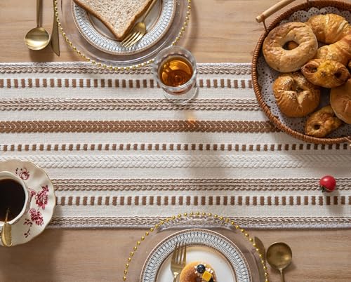 Caflife Brown and Beige Woven Fall Rustic Boho Table Runner 72 Inchs Long - color: Brown, size: 13x72Inch