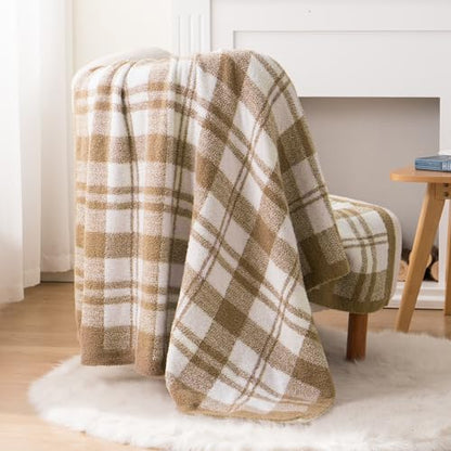 Battilo Plaid Beige Throw Blanket for Couch, Fall Blanket, 50"x60", Beige - color: Beige