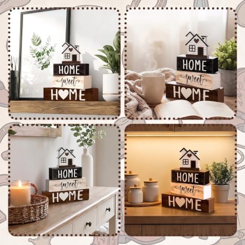 Cinnvoice 4 Pcs Wooden Block Decor Farmhouse Tiered Tray Signs - style: Wooden House