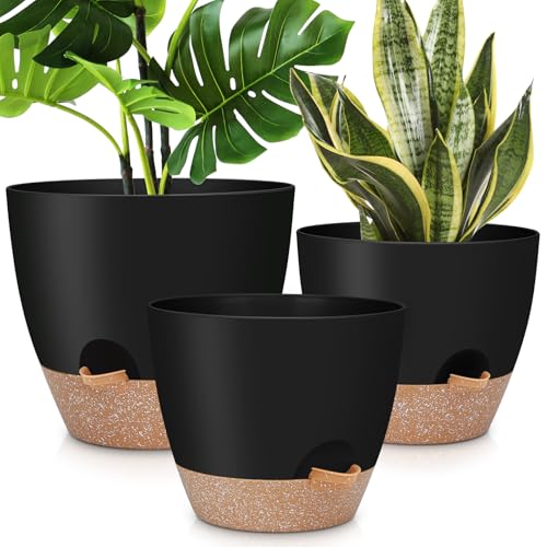 YNNICO 12" 10" 9" Large Self Watering Plant Pots for Indoor Outdoor Plants - color: Black, size: 12+10+9 Inch