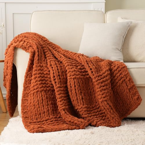 Chunky Knit Throw Blanket for Couch, 50"x60" - color: Caramel