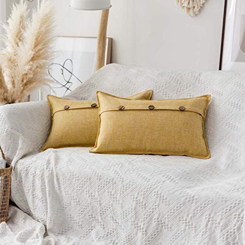 Home Brilliant 12x20 Pillow Covers Linen Boho Throw Pillows for Couch Triple Button Design Decorative Throw Pillow Covers for Indoor Sofa Bed Outdoor Decor, Set of 2, Yellow - color: Yellow, size: 20" x 12" (Pack of 2)