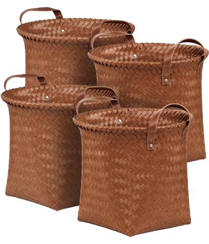 Wicker Storage Baskets, 4 Pack Woven Baskets for Shelves, Brown - color: Round Brown