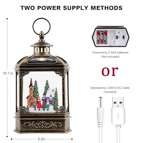 VISFLAIR Musical Snow Globe Lantern Lighted Church Carolers Christmas Village Snow Water Lantern Swirling Glittering Home Decoration and Gift, Battery Operated or USB Powered - color: 10.1'' Church Carolers