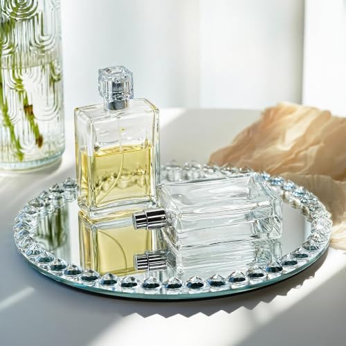 10" x 10" Round Vanity Tray, Crystal Perfume Mirror Tray Jewelry Trinket - color: Clear,round