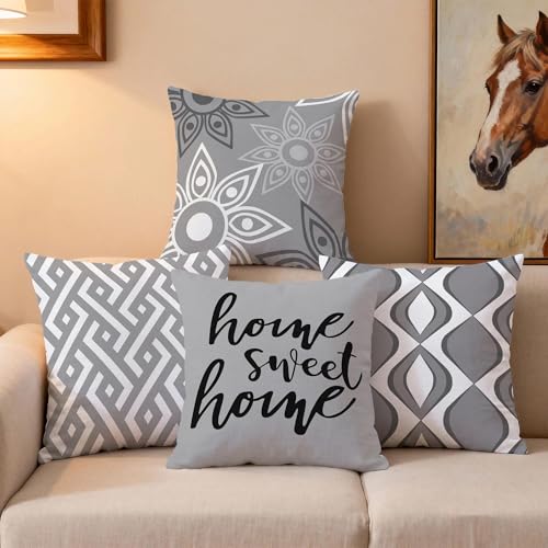 Hexagram Throw Pillow Covers 20x20, Gray Outdoor Pillow Covers Set of 4 - color: Grey, size: 20" x 20" (Pack of 4)