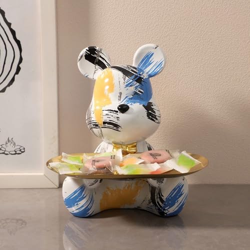 Abstract Home Decor Bear Statue with Jewerly Tray Animal Sculpture, Resin Bear for Home Decor and Office, Suitable for Bedroom, Living Room, Office on Table, Desktop, Shelves and Cabinet (Brush Paint) - color: Brush Paint