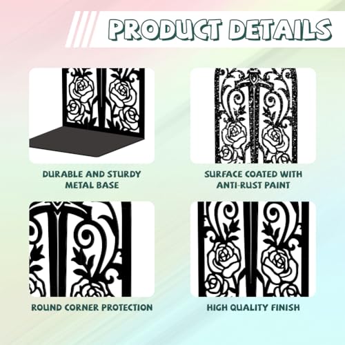 Peacoblue 5.3"x4.3"x7.9" Metal Bookends, Heavy Duty Book Ends for Shelves - style: Sword with Vine and Rose
