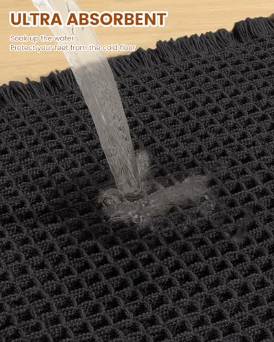 Smiry Waffle Bath Mat 30X18, Extra Soft Absorbent Bathroom Rugs, Black - color: Black, size: 30'' X 18''