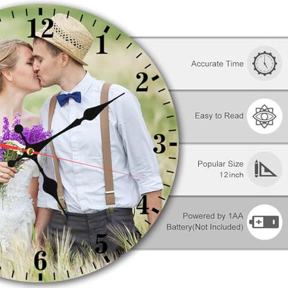Custom Clock Customized Wall Clocks Personalized Your Photo Text Name Silent (10 12 inch), PVC, Dial Plate Optional (12 * 12in) - size: 12*12in