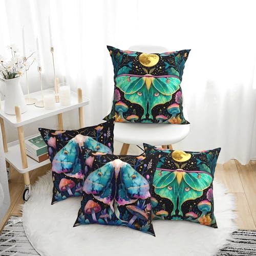 Flowers Moth Throw Pillow Covers 18 X 18 Inch Set of 4 Decorative Cushion Cover Home Decor for Sofa Chair Couch Bedroom Living Room - color: Flowers Moth