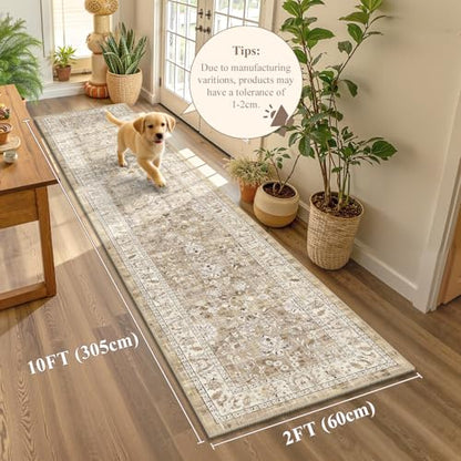 LOKHOM 2x10 Hallway Runnner Rug, Boho Non-Slip Washable Kitchen Rugs, Beige - color: Beige Brown, size: 2' x 10' (Runner)
