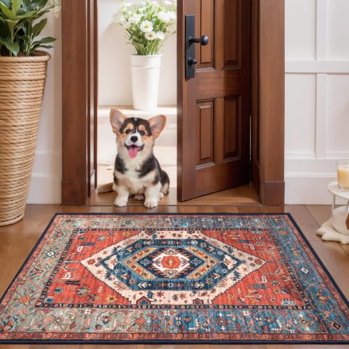 SERISSA 2x3 Washable Non Slip Boho Small Area Rug for Entryway，Rust - color: Rust/Multi, size: 2' x 3' (Rectangular)
