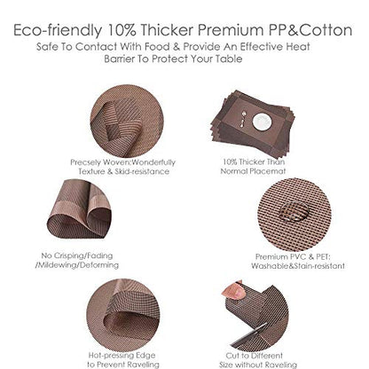 GIVERARE Placemats Set of 4, Heat-Resistant Woven Vinyl Placemat, Non-Slip Washable PVC Table Mat, Easy to Clean Premium Plastic Mats for Dining, Kitchen Table (Brown) - color: Brown
