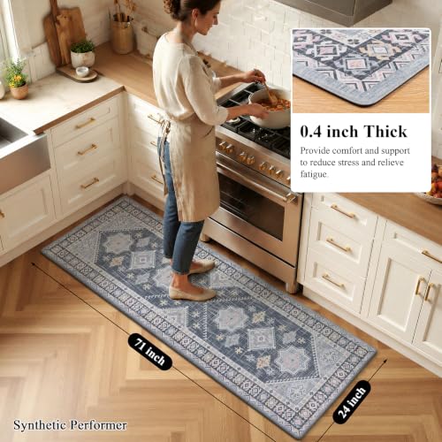 Ileading Anti Fatigue Kitchen Mat, Non Slip Cushioned Standing Floor Mat, Waterproof Kitchen Runner Rug, Farmhouse Comfort Padded Mat for Sink, Laundry, Office, Blue, 24''x71'' - color: Blue