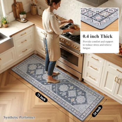 Ileading Anti Fatigue Kitchen Mat, Non Slip Cushioned Standing Floor Mat, Waterproof Kitchen Runner Rug, Farmhouse Comfort Padded Mat for Sink, Laundry, Office, Blue, 24''x71'' - color: Blue