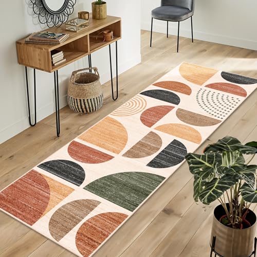 MUJOO Boho Runner Rug Washable,2x6 Area Rugs Non Slip Modern Abstract - color: Rust and Brown, size: 2' x 6' (Rectangular)