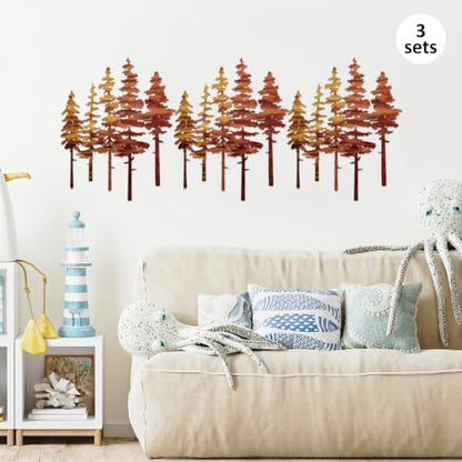ESTART Metal Autumn Pine Tree Wall Art, Metal Tree Wall Decor - color: Brown