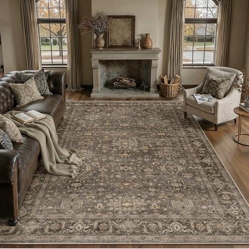 8x10 Dark Brown Vintage Area Rug - color: Brown, size: 8' x 10' (Rectangular)