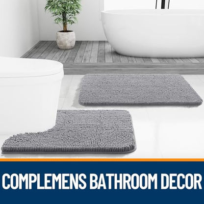 OLANLY Toilet Rugs U-Shaped 20x20, Soft Absorbent Chenille Contour Rugs - color: Grey, size: 20" X 20" Contour Rug