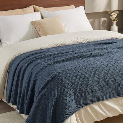 Dusty Blue Throw Blanket, Cute Checkerboard Knit, 60x80 Inches - color: Check-dusty Blue, size: 60"x80"