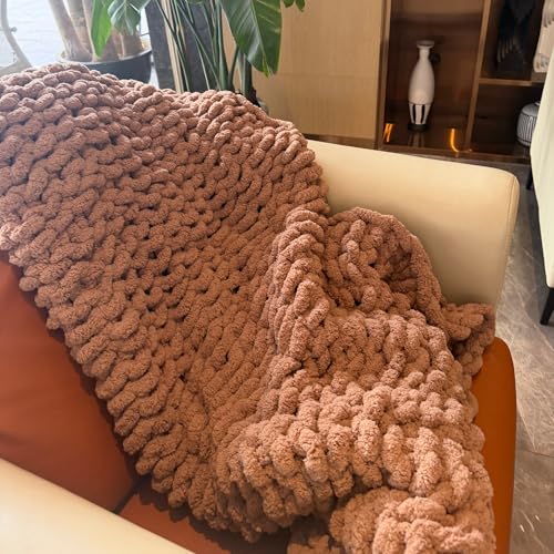 Soft Chunky Knit Throw Blanket for Couch, Cozy Warm Knitted Blankets - color: Light Brown, size: 40\"x40\"(Small SizeThrow)