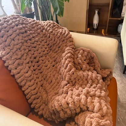 Soft Chunky Knit Throw Blanket for Couch, Cozy Warm Knitted Blankets - color: Light Brown, size: 40\"x40\"(Small SizeThrow)