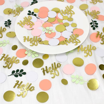 300PC 50TH Birthday Confetti for Table Pink and Sage Green Happy 50TH Birthday Decorations for Women Dots Hello 50 Confetti Scatters Fifty and Fabulous Party Decor Supplies - style: Pink Hello 50 Confetti