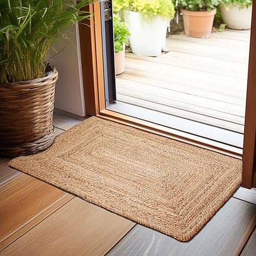 Hausattire Jute Braided Woven Kitchen Rug 2x3 Feet - Natural - color: Natural, size: 2'x3'